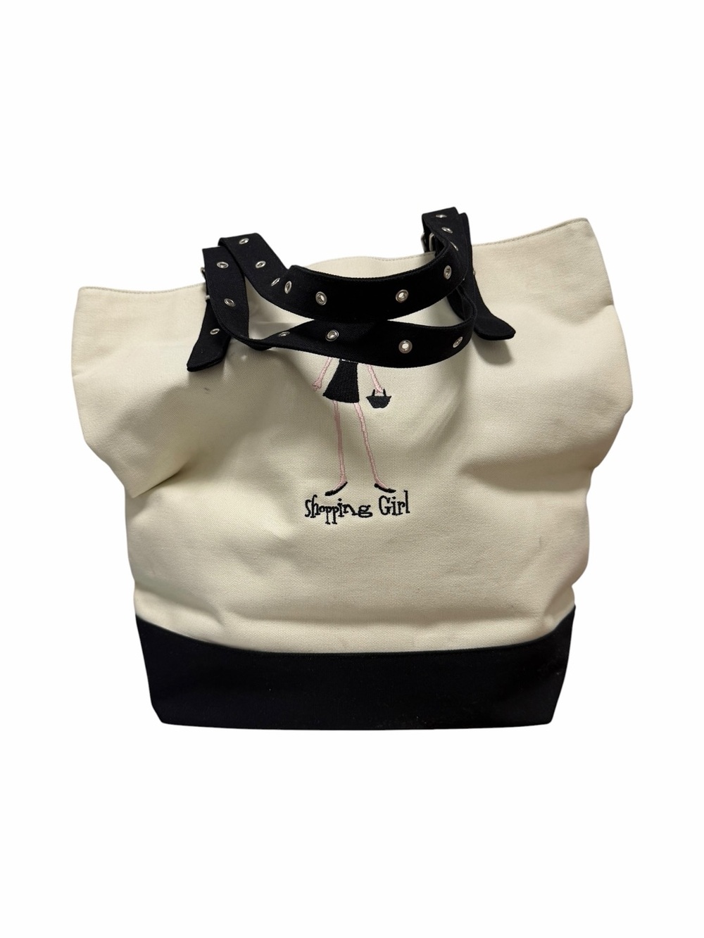 The Girls Cream/Black Canvas Tote Handbag
